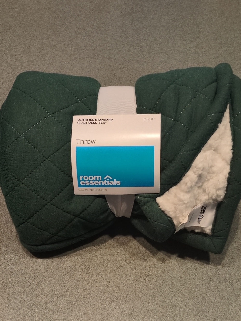 Room Essentials Quilted Forest Green Sherpa Throw 50 X 60 Inches NWT